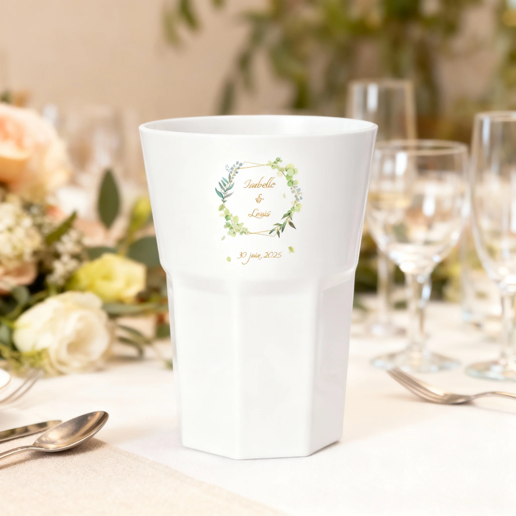 Verre à Mojito personnalisé blanc - Mariage Encadrement Vert - Image 2