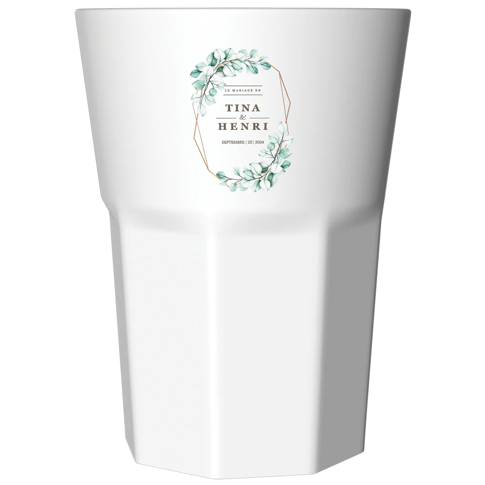 Verre à Mojito personnalisé blanc - Mariage Vert & Doré