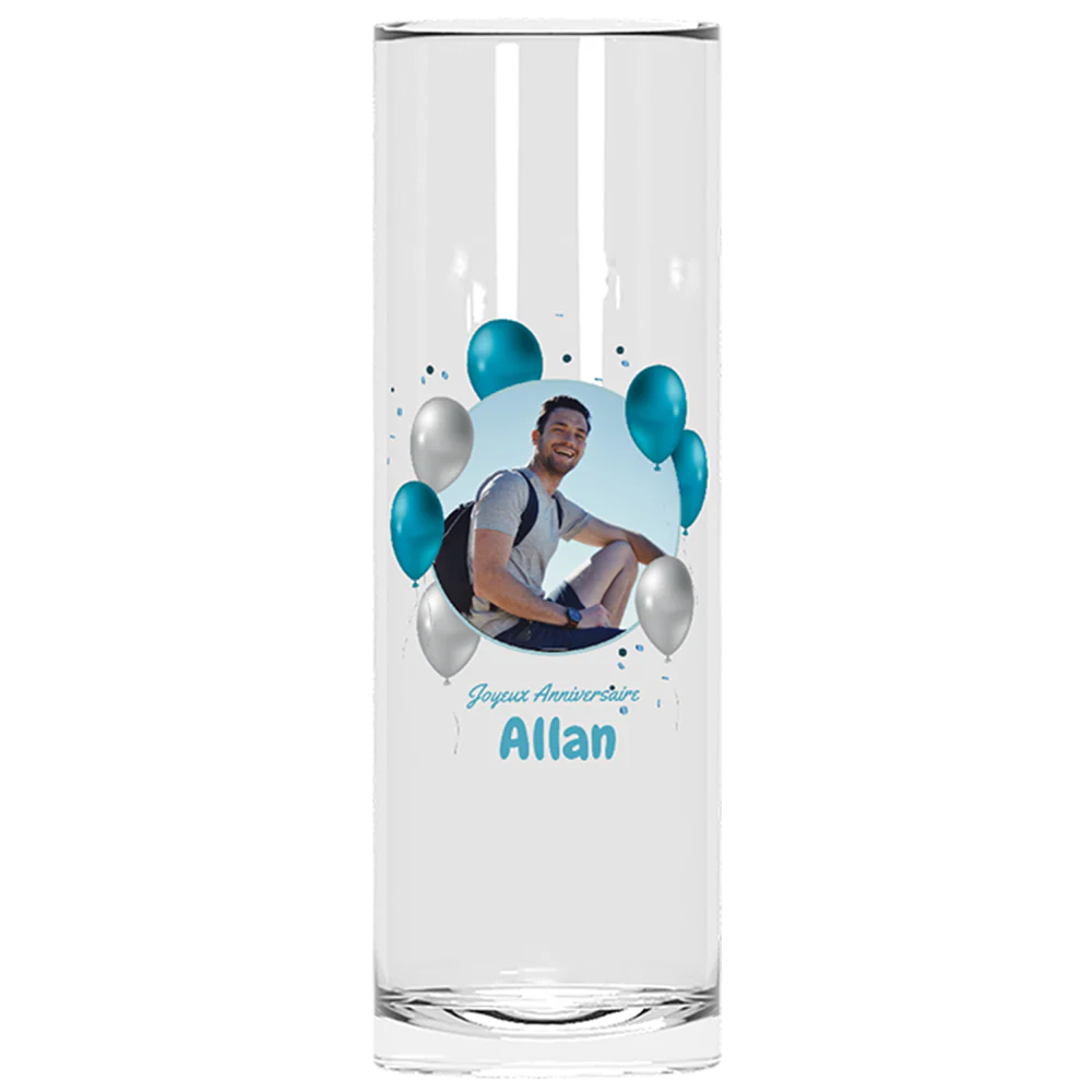 Verre à tube personnalisé - Anniversaire Photo & Ballons Bleus