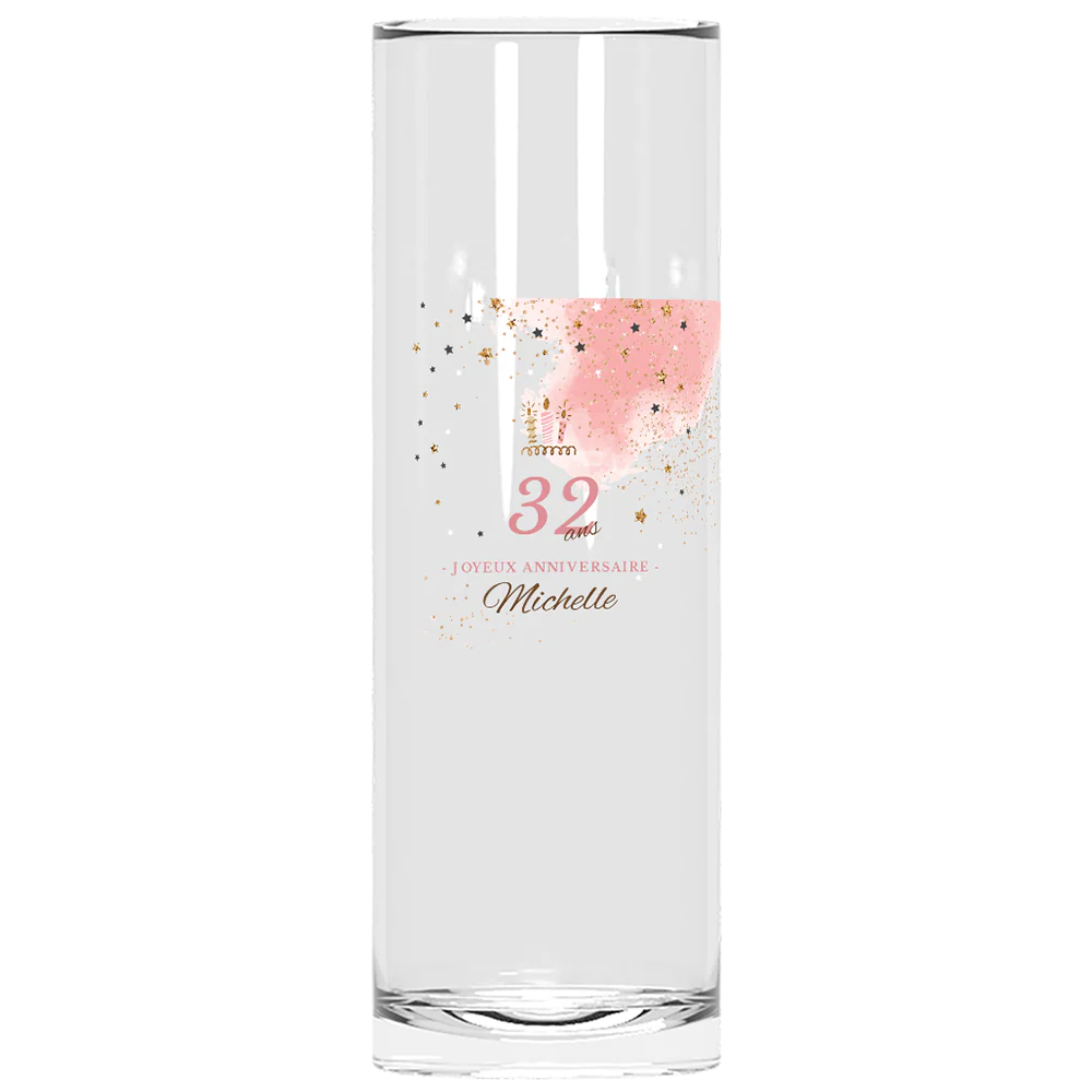 Verre à tube personnalisé - Anniversaire Rose & Doré