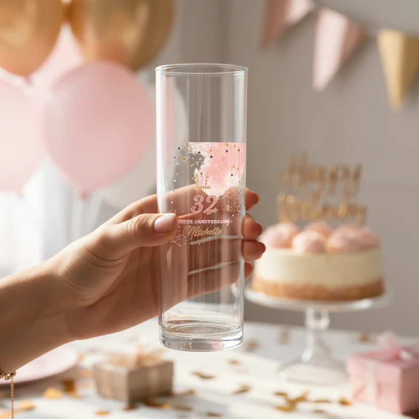 Verre à tube personnalisé - Anniversaire Rose & Doré - Image 2