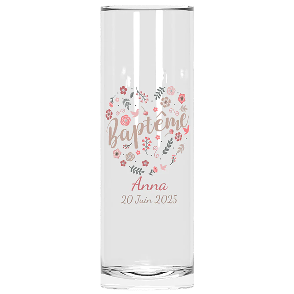 Verre à tube personnalisé - Baptême Fleuri