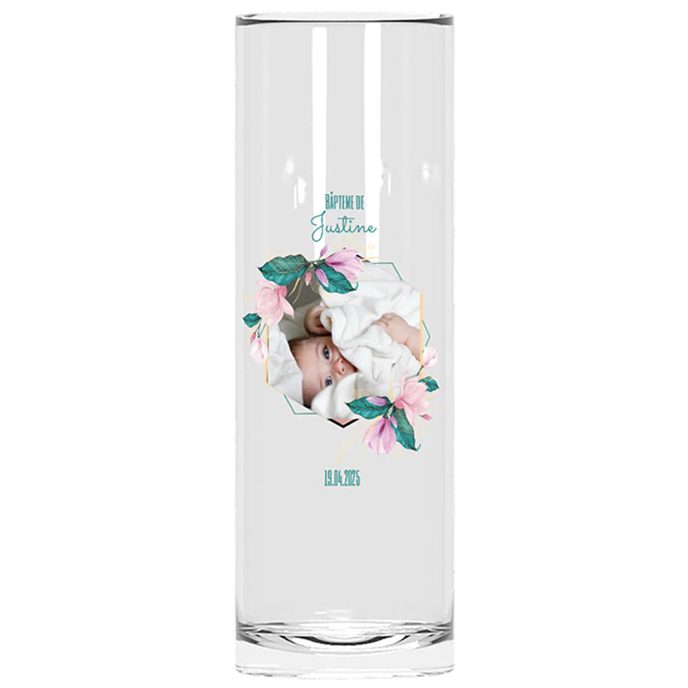 Verre à tube personnalisé - Baptême Rose & Bleu