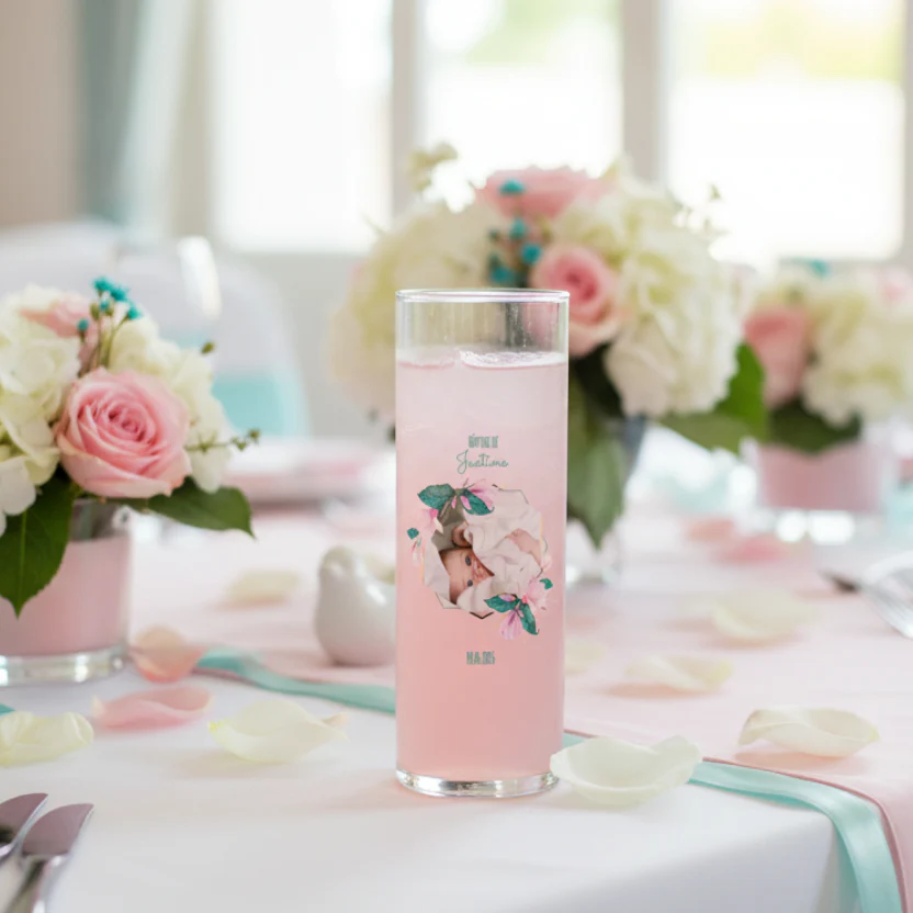 Verre à tube personnalisé - Baptême Rose & Bleu - Image 2