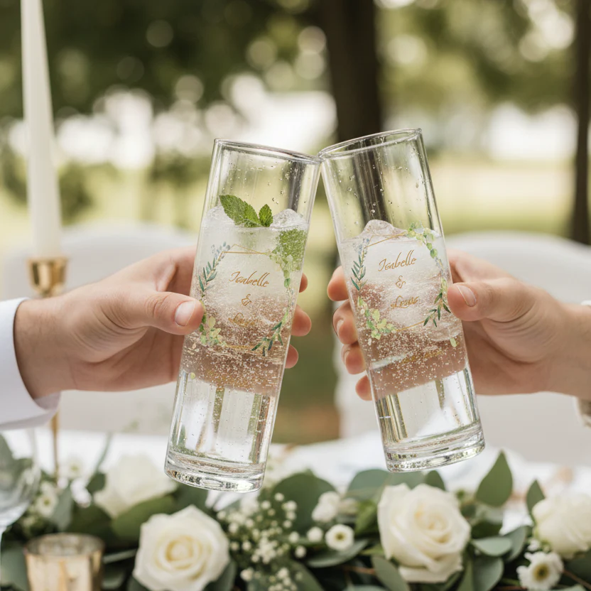 Verre à tube personnalisé - Mariage Encadrement Vert - Image 2