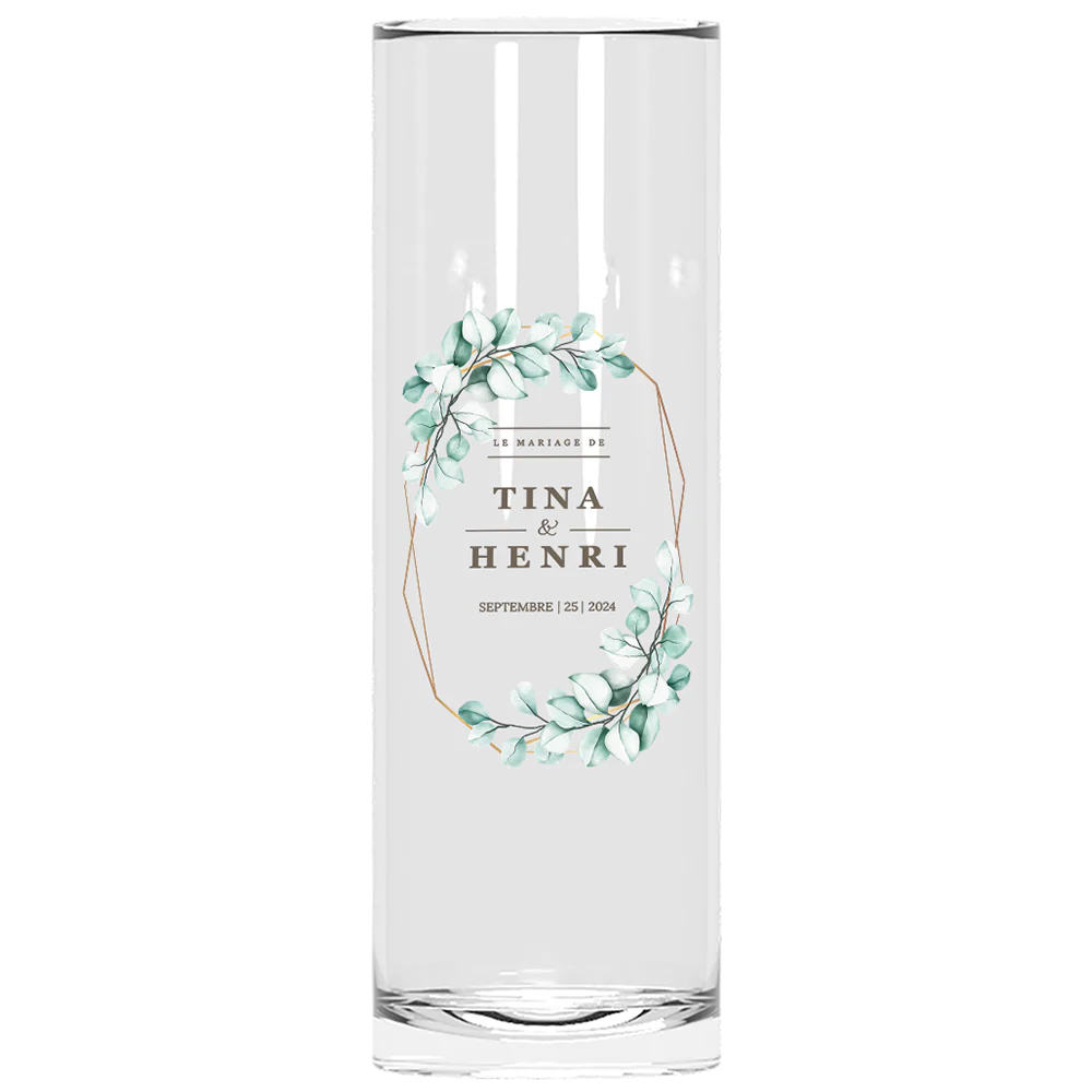 Verre à tube personnalisé - Mariage Vert & Doré