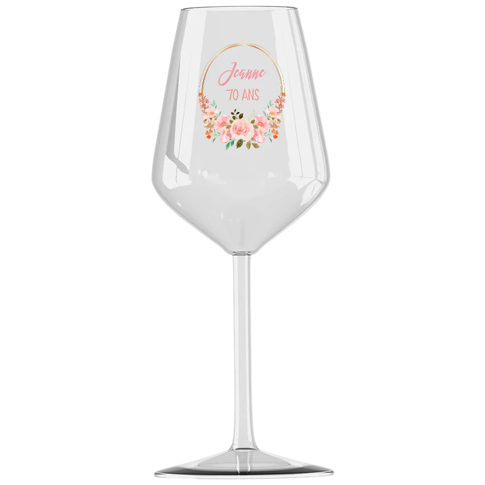 Verre à vin cabernet en verre personnalisé - Anniversaire Couronne Fleurs