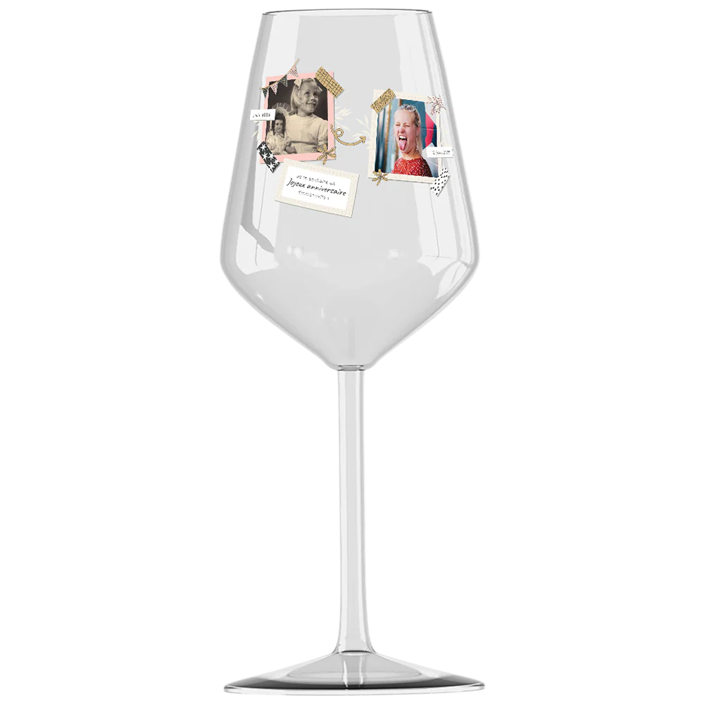 Verre à vin cabernet en verre personnalisé - Anniversaire Deux Photos