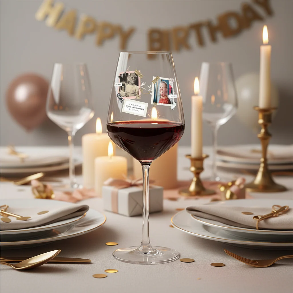 Verre à vin cabernet en verre personnalisé - Anniversaire Deux Photos - Image 2