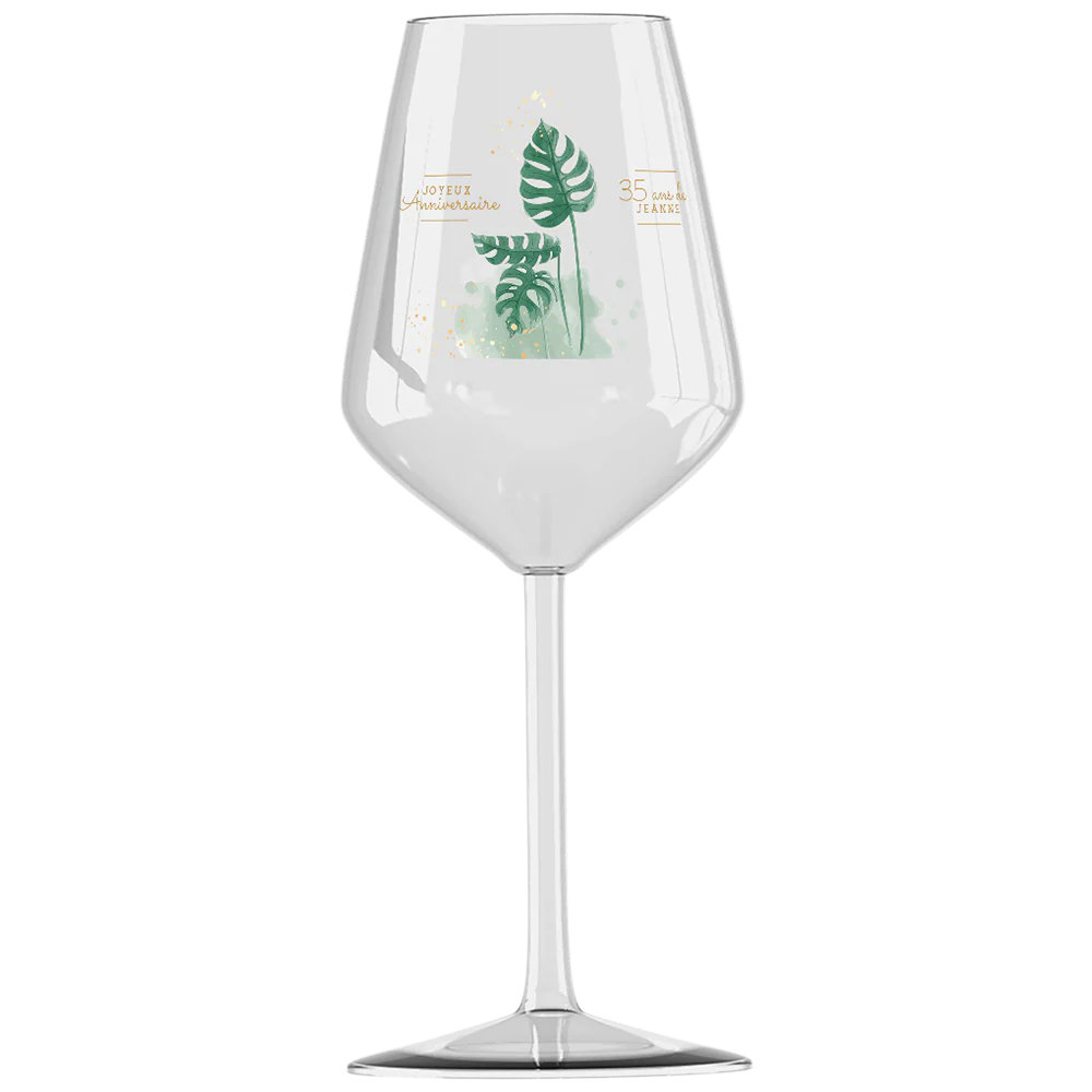 Verre à vin cabernet en verre personnalisé - Anniversaire Monstera
