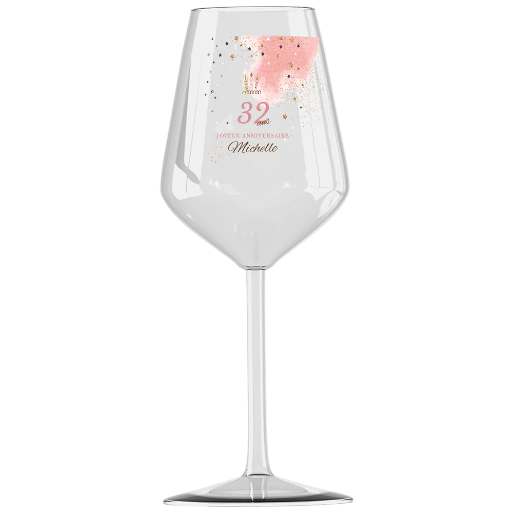 Verre à vin cabernet en verre personnalisé - Anniversaire Rose & Doré
