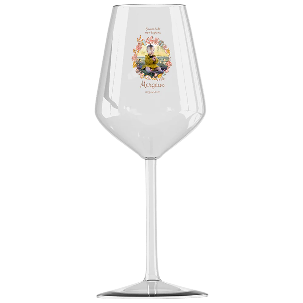 Verre à vin cabernet en verre personnalisé - Baptême Couronne Rose