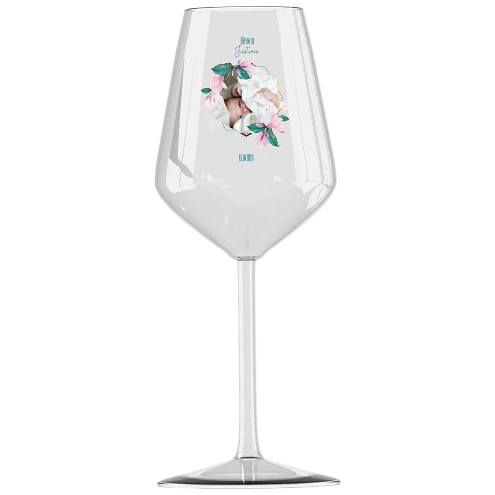 Verre à vin cabernet en verre personnalisé - Baptême Rose & Bleu
