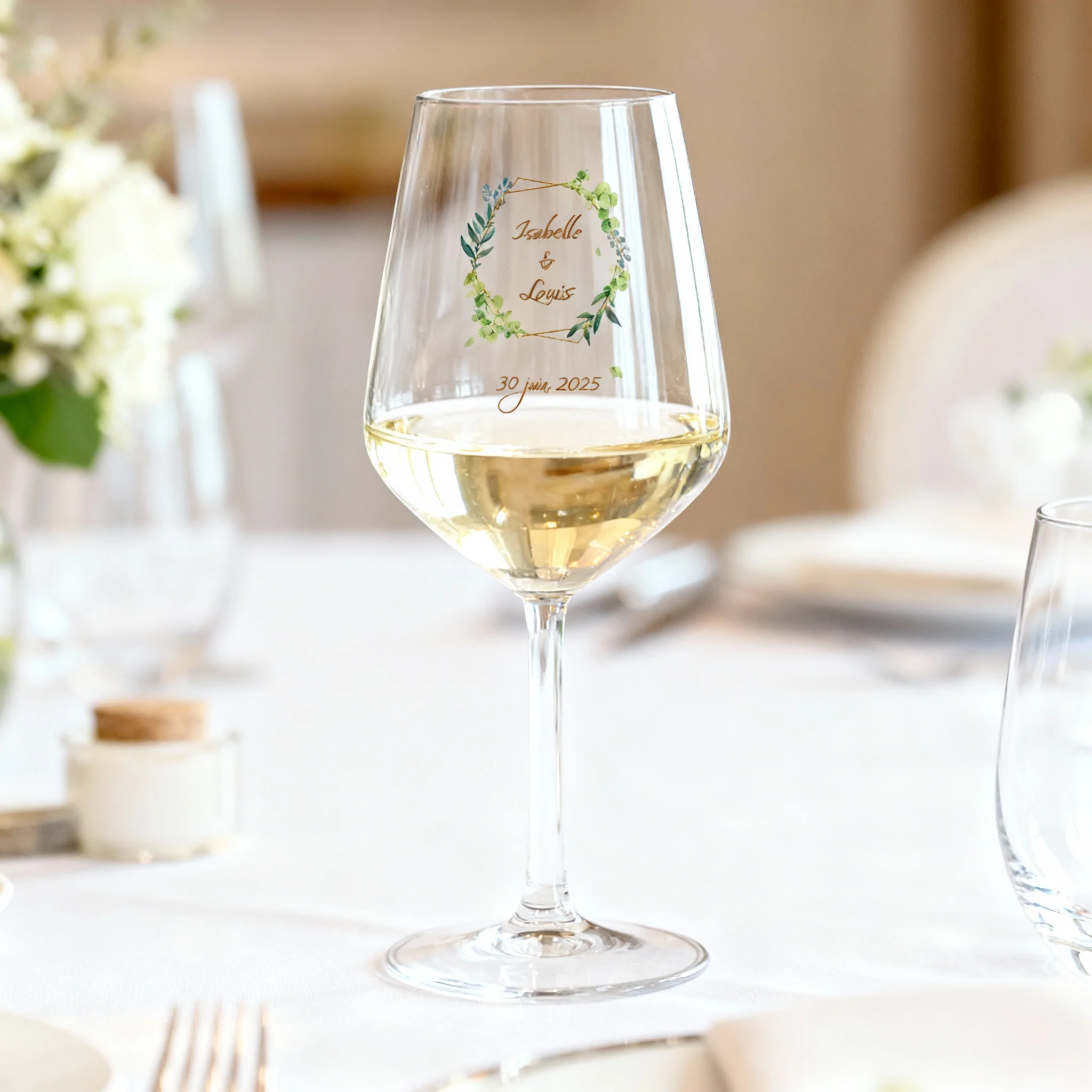 Verre à vin cabernet en verre personnalisé - Mariage Encadrement Vert - Image 2