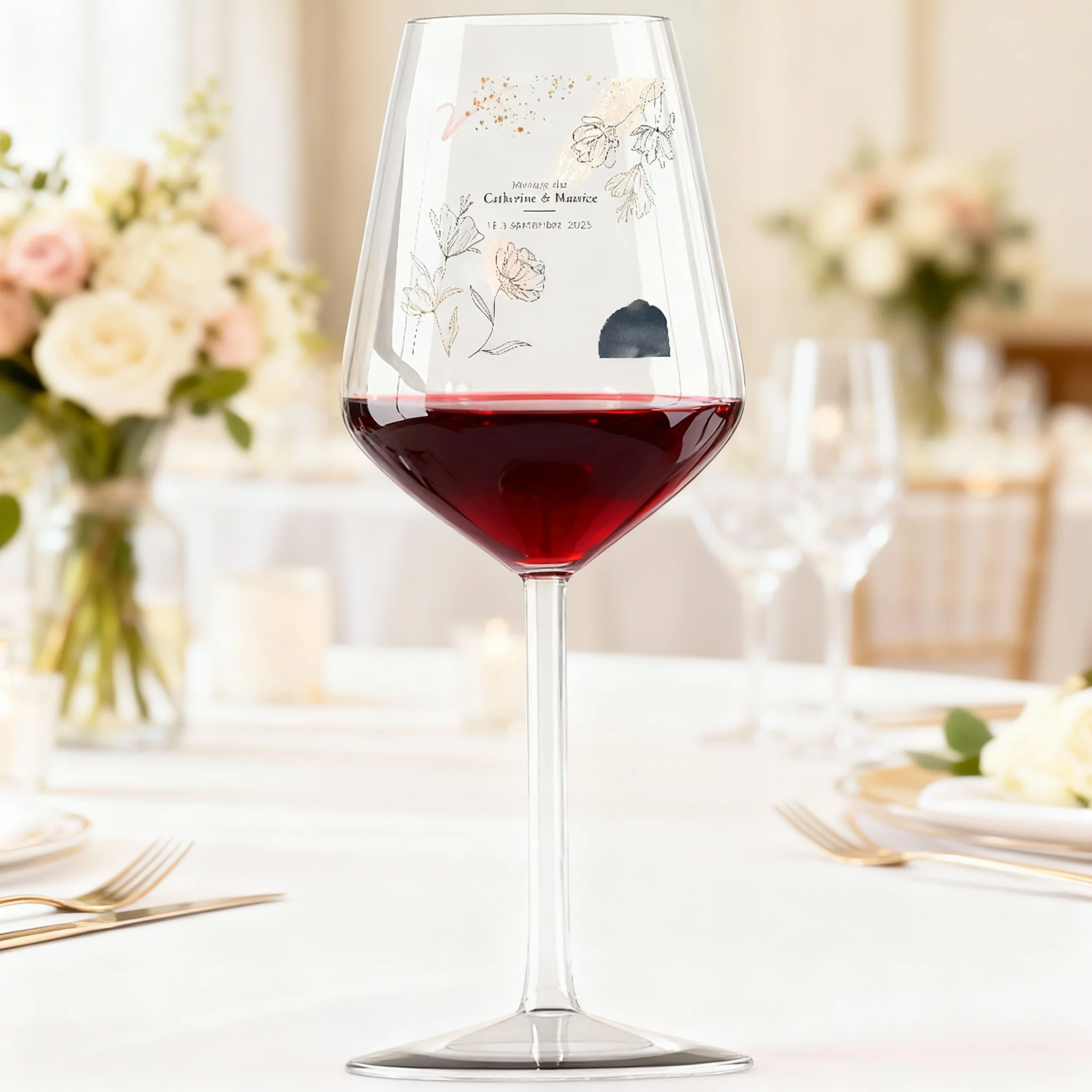 Verre à vin cabernet en verre personnalisé - Mariage Moderne Champêtre - Image 2