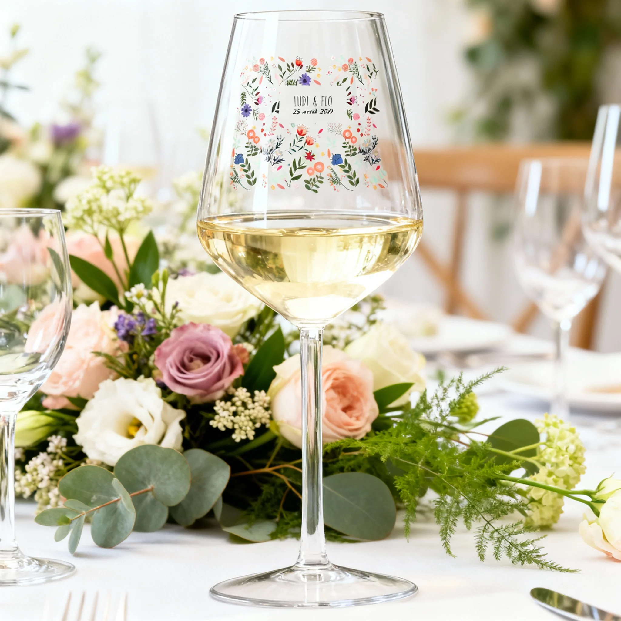Verre à vin cabernet en verre personnalisé - Mariage Printemps - Image 2