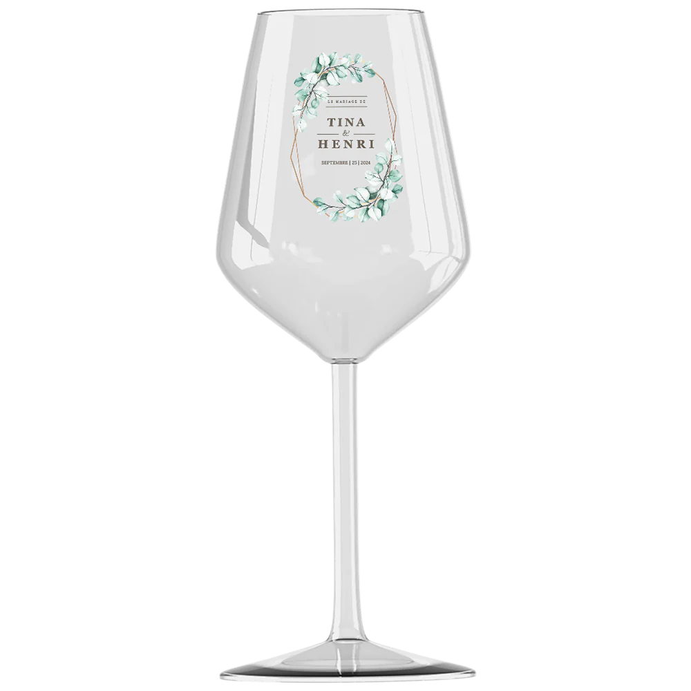Verre à vin cabernet en verre personnalisé - Mariage Vert & Doré