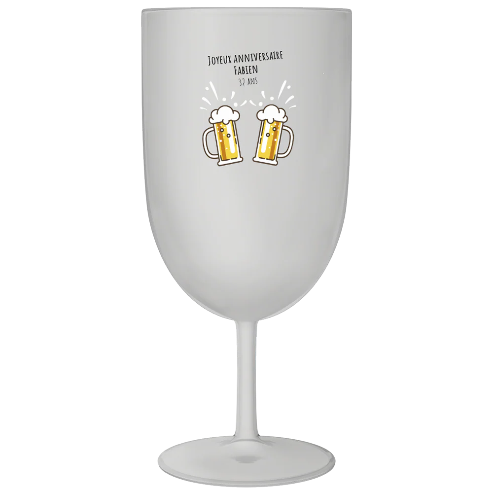 Verre à vin personnalisé en plastique - Anniversaire Bières