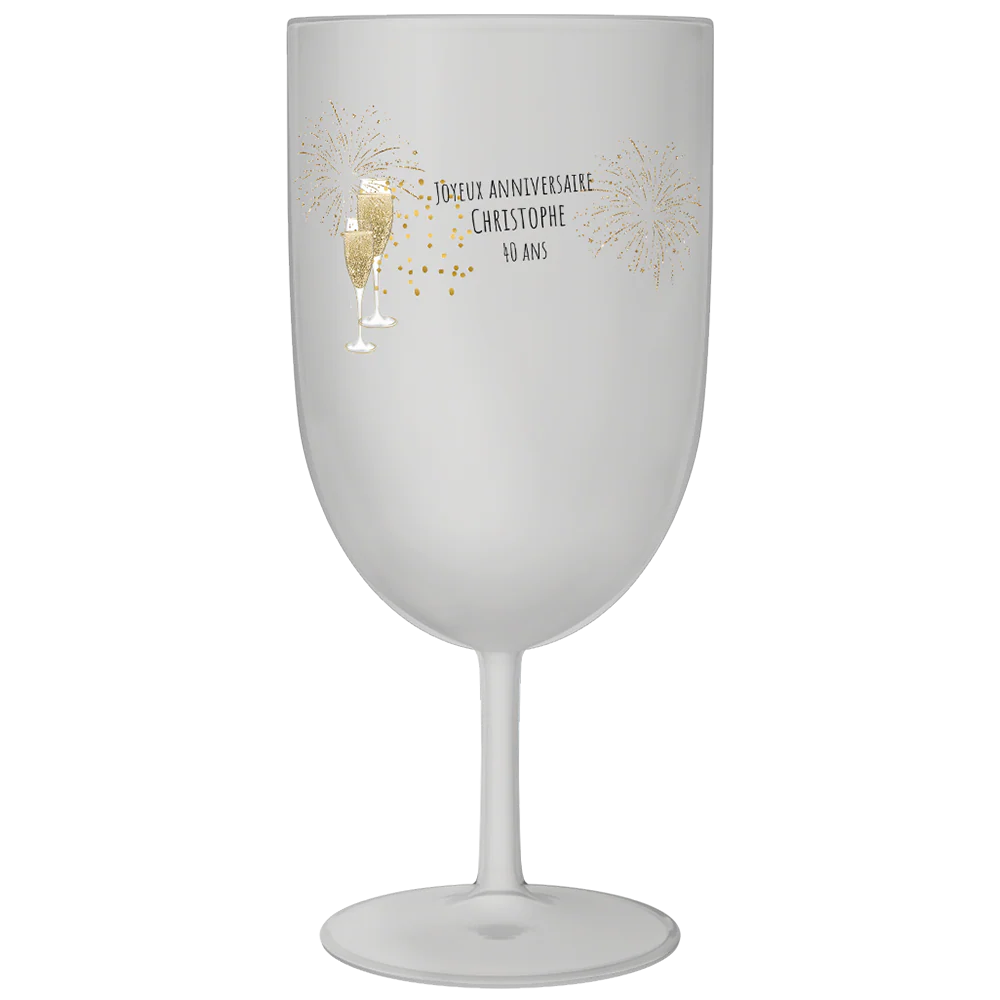 Verre à vin personnalisé en plastique - Anniversaire Cheers