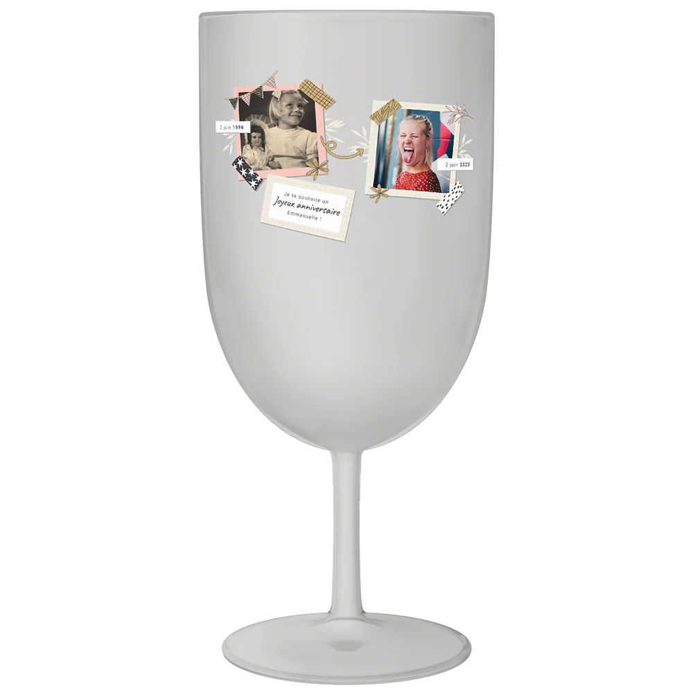 Verre à vin personnalisé en plastique - Anniversaire Deux Photos