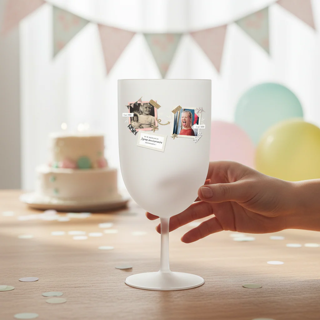 Verre à vin personnalisé en plastique - Anniversaire Deux Photos - Image 2