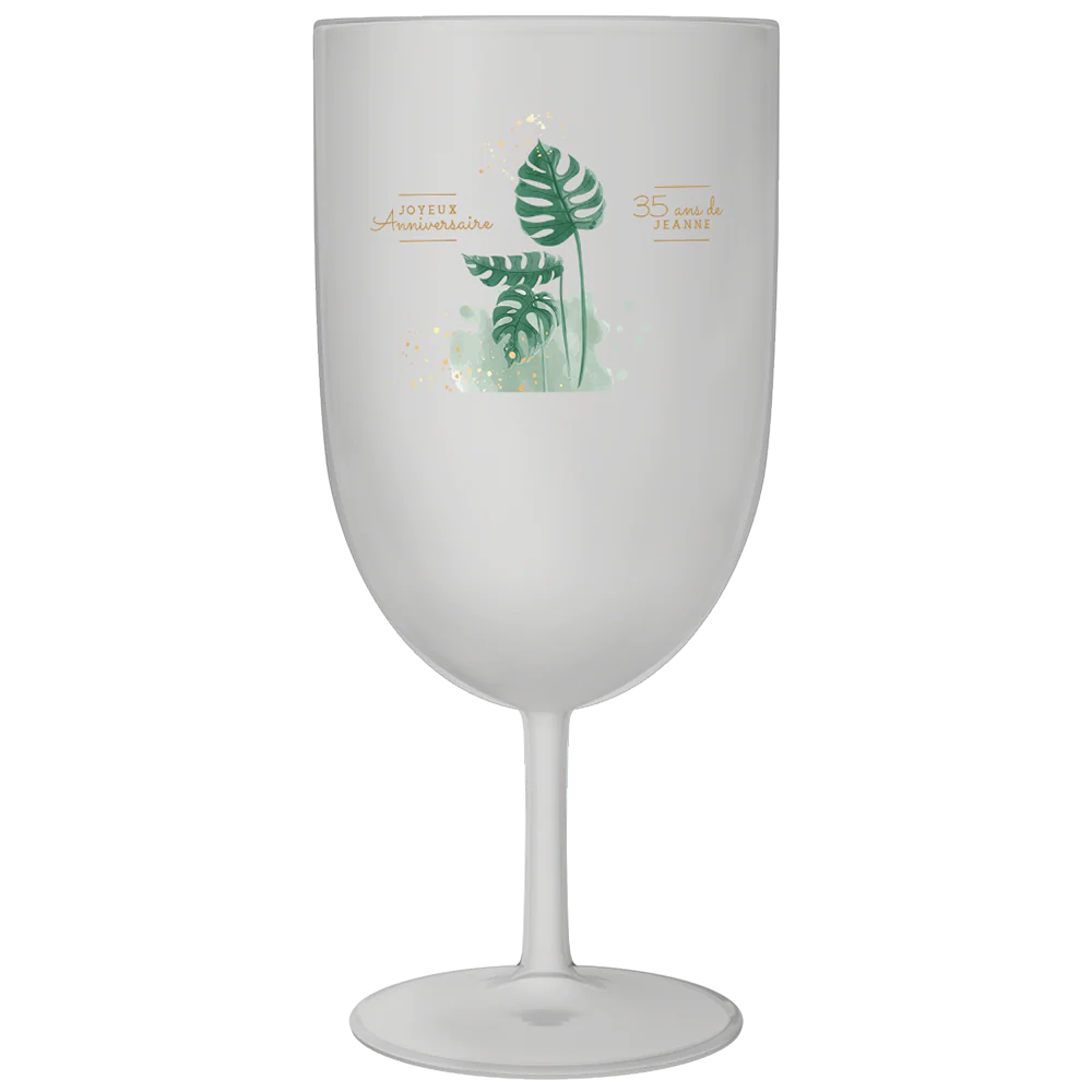 Verre à vin personnalisé en plastique - Anniversaire Monstera