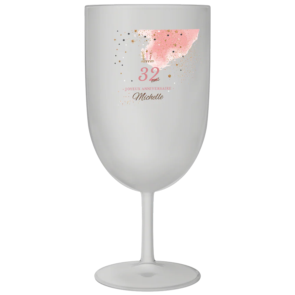 Verre à vin personnalisé en plastique - Anniversaire Rose & Doré
