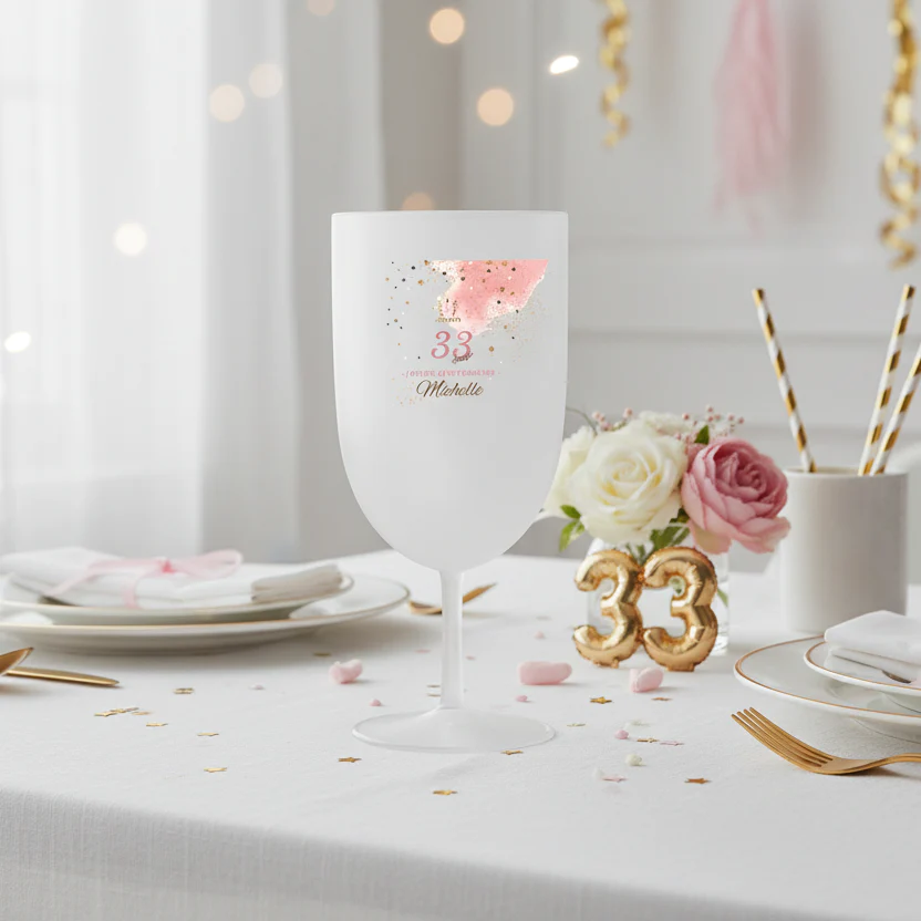 Verre à vin personnalisé en plastique - Anniversaire Rose & Doré - Image 2