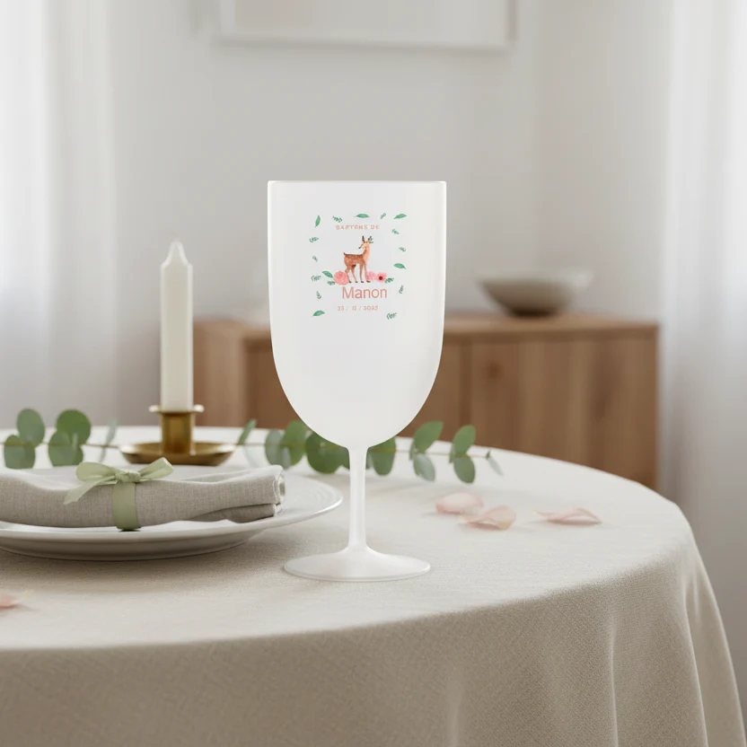 Verre à vin personnalisé en plastique - Baptême Faon - Image 2