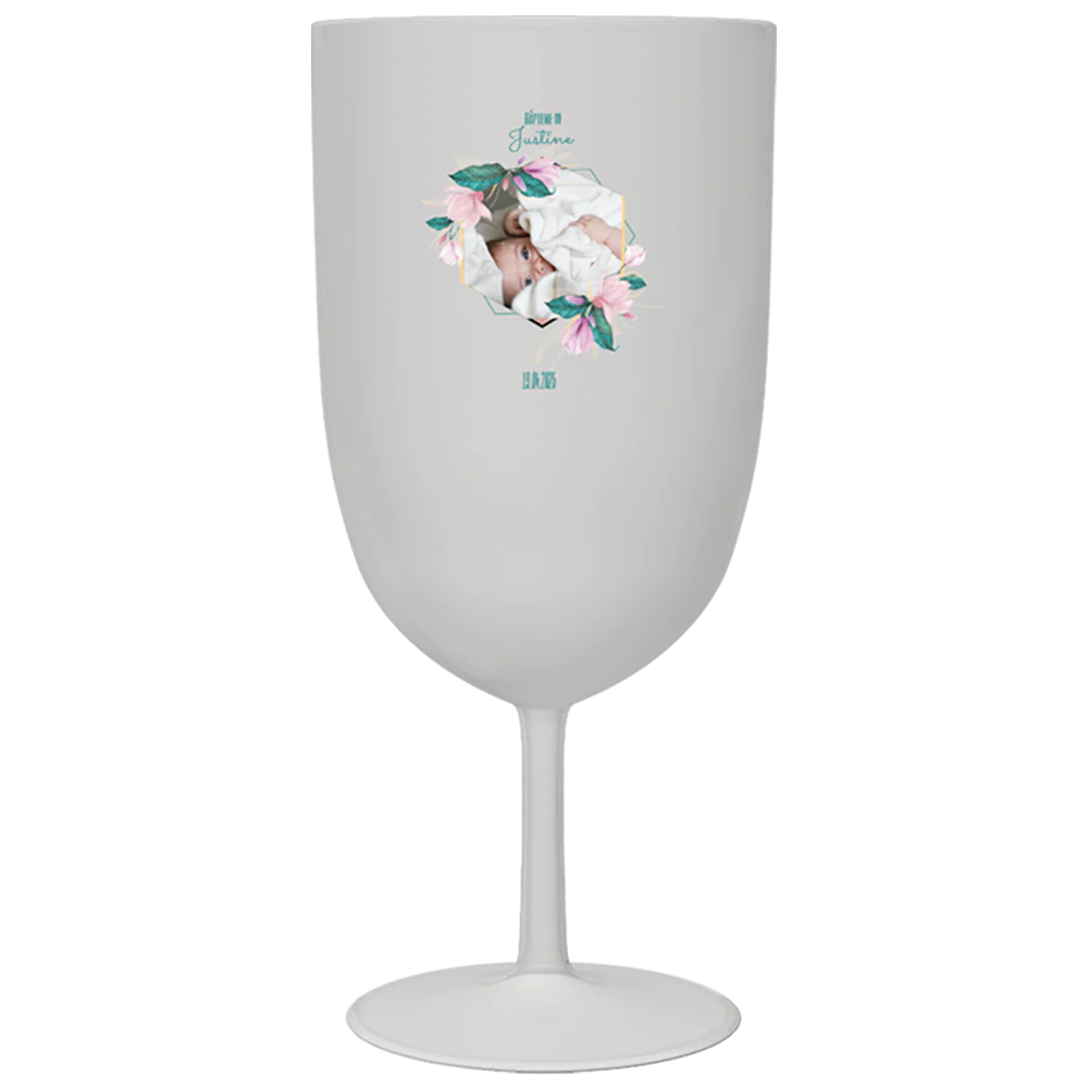 Verre à vin personnalisé en plastique - Baptême Rose & Bleu