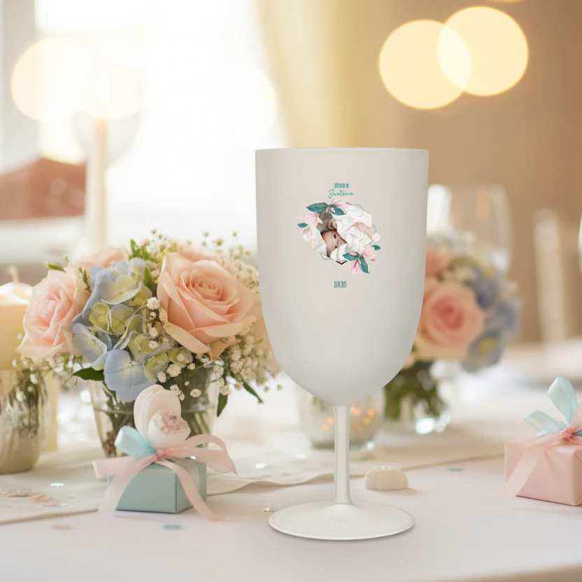 Verre à vin personnalisé en plastique - Baptême Rose & Bleu - Image 2