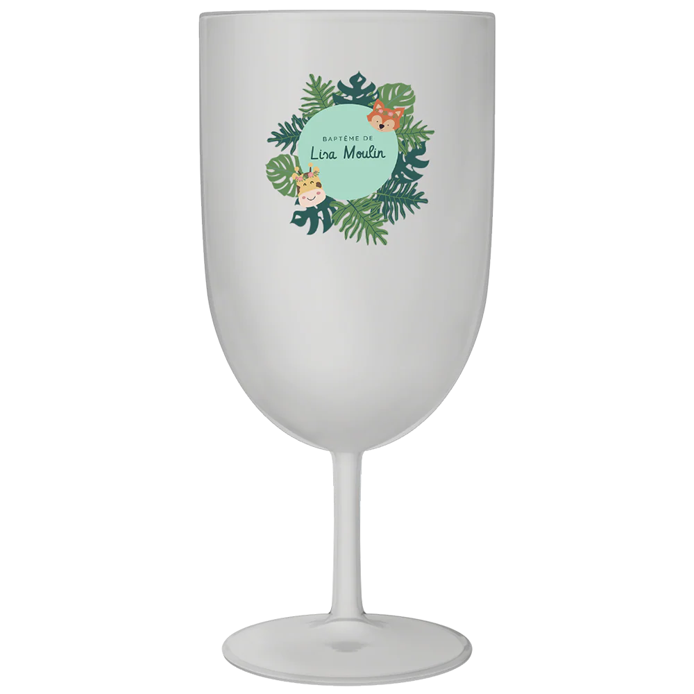 Verre à vin personnalisé en plastique - Baptême Tropical