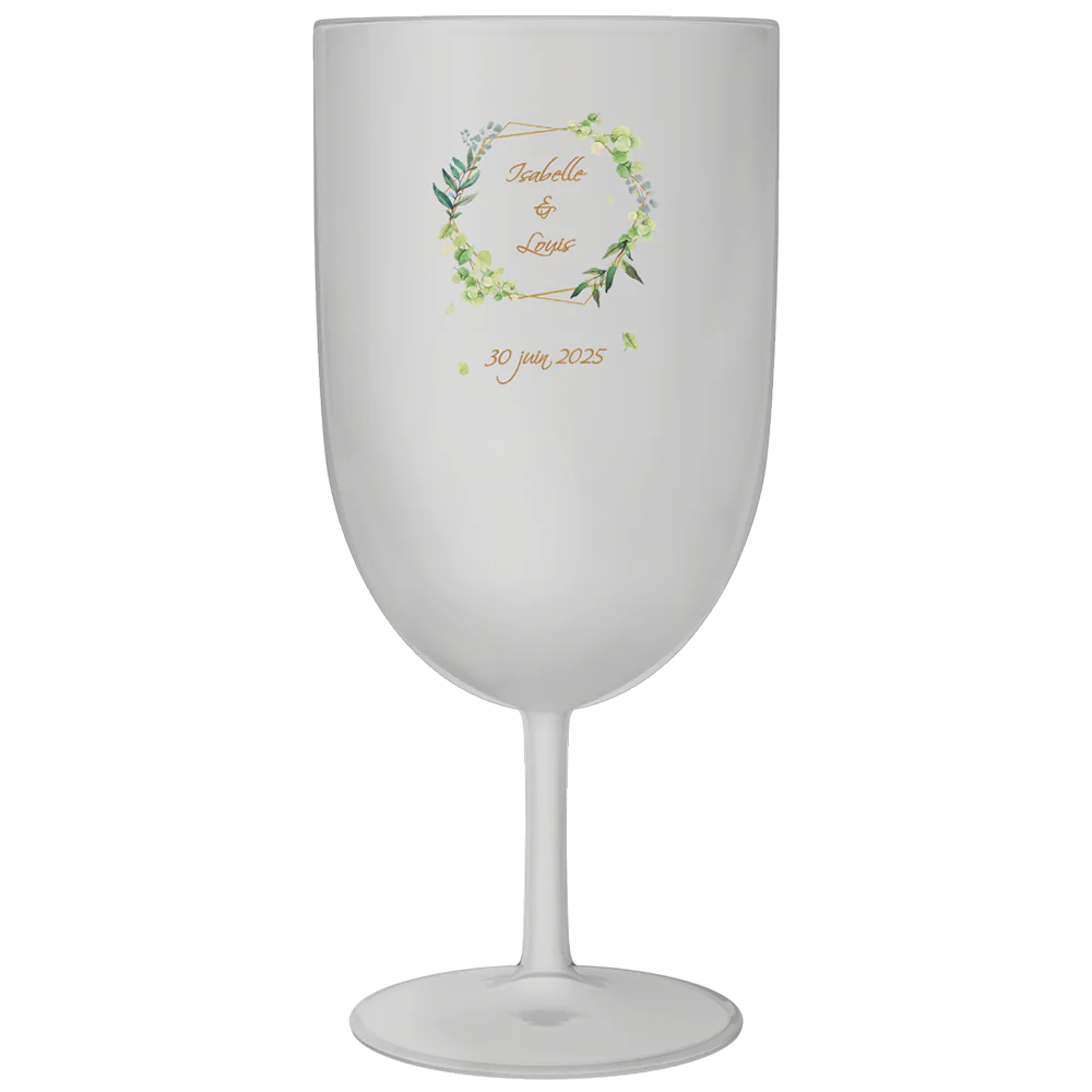 Verre à vin personnalisé en plastique - Mariage Encadrement Vert
