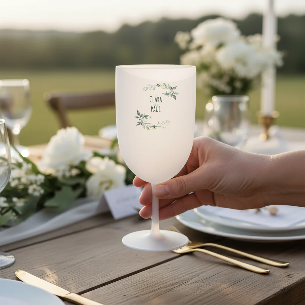 Verre à vin personnalisé en plastique - Mariage Paix - Image 2