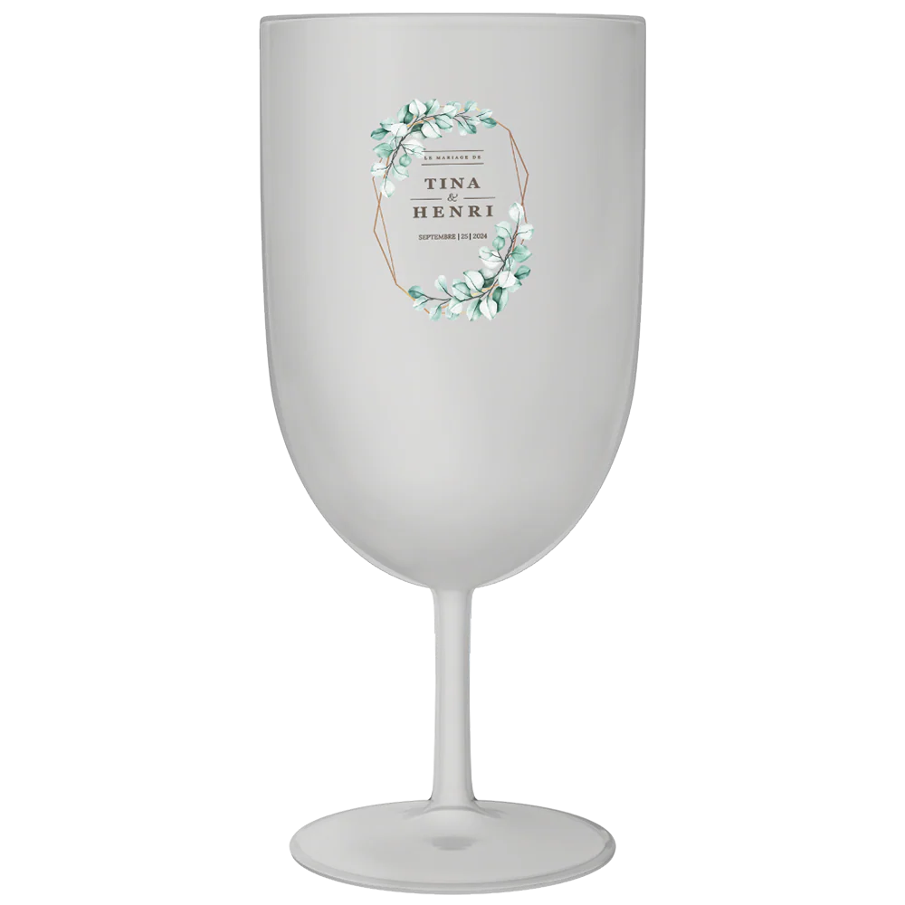 Verre à vin personnalisé en plastique - Mariage Vert & Doré