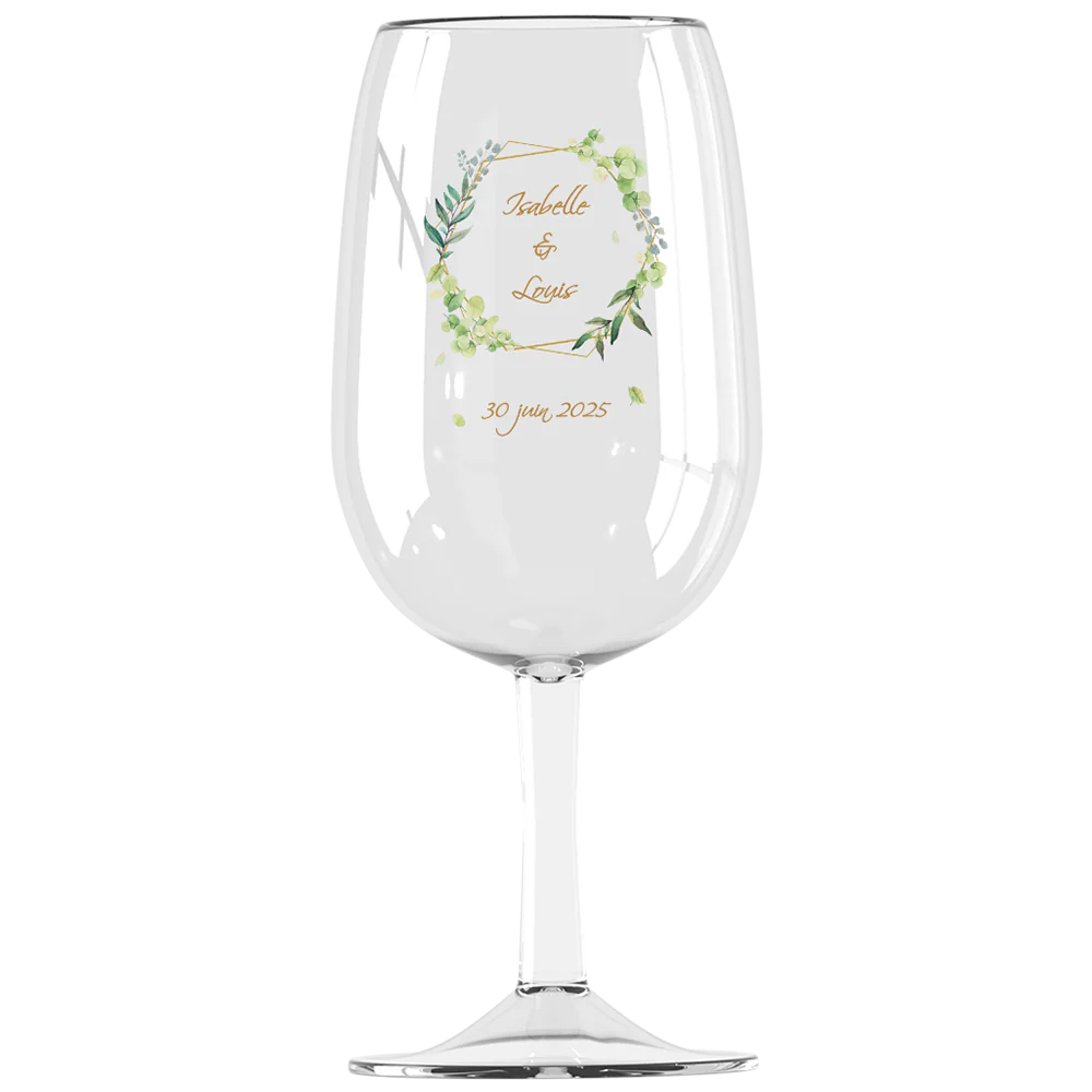 Verre à vin Syrah personnalisé incassable - Mariage Encadrement Vert