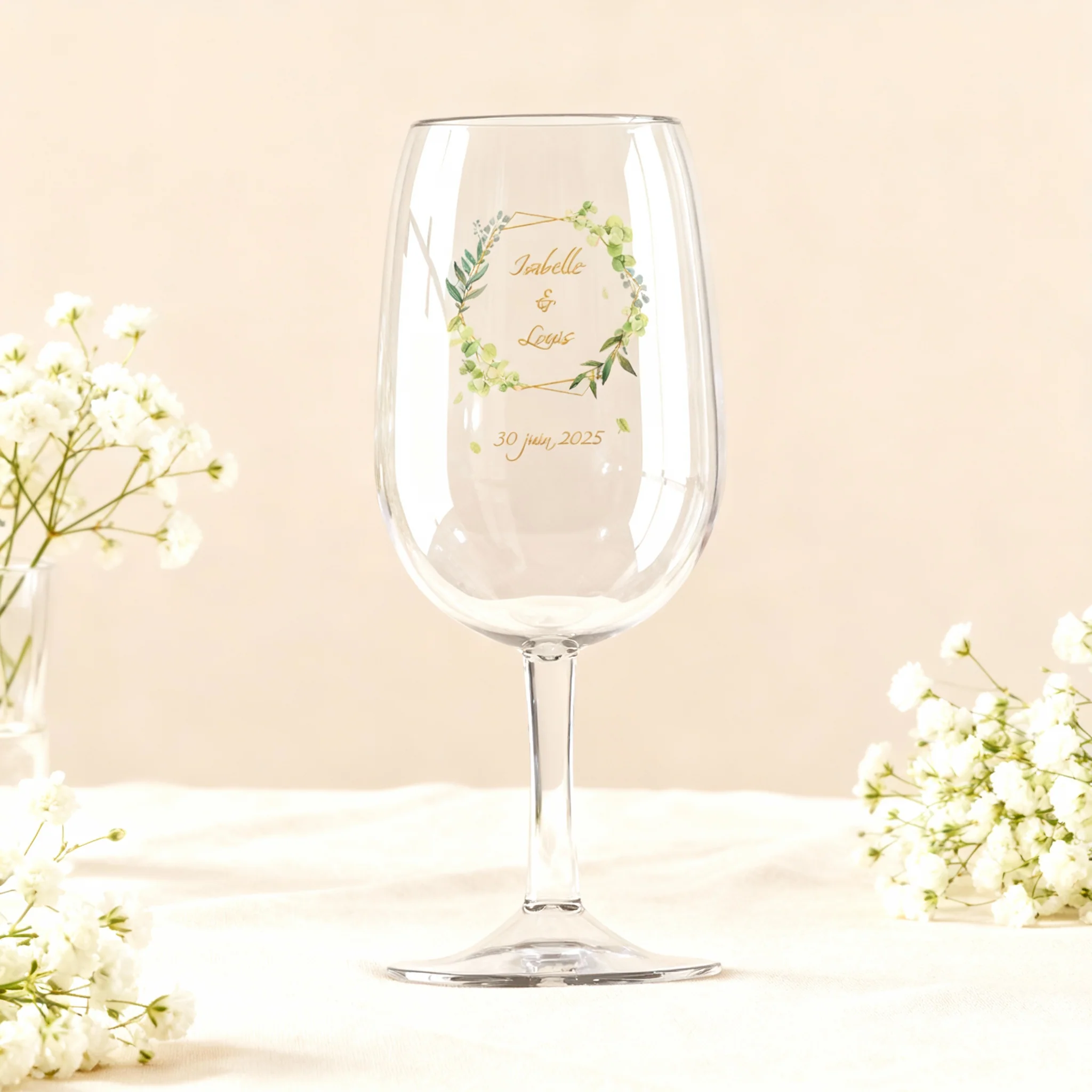Verre à vin Syrah personnalisé incassable - Mariage Encadrement Vert - Image 2