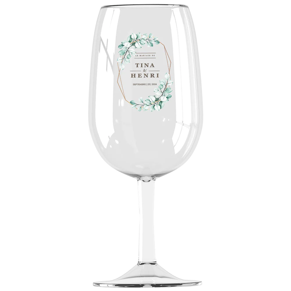 Verre à vin Syrah personnalisé incassable - Mariage Vert & Doré