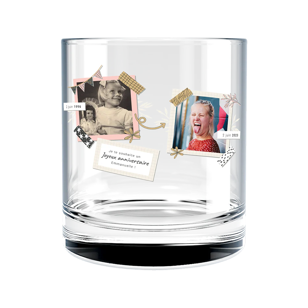Verre à whisky personnalisé en verre - Anniversaire Deux Photos