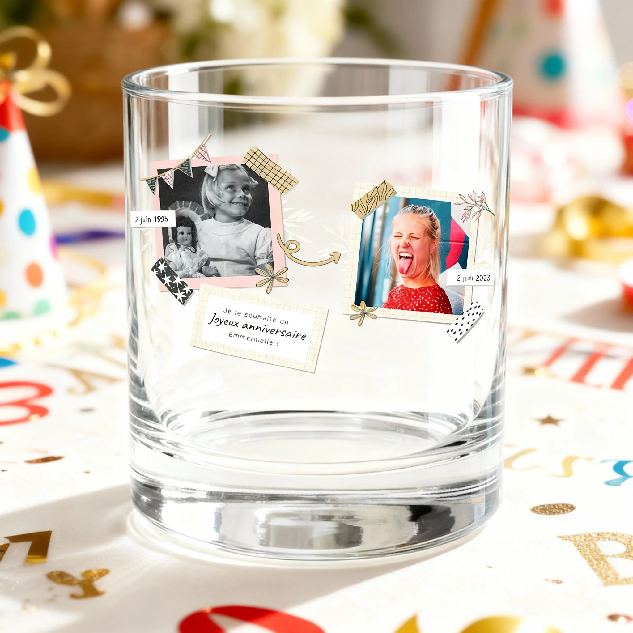 Verre à whisky personnalisé en verre - Anniversaire Deux Photos - Image 2