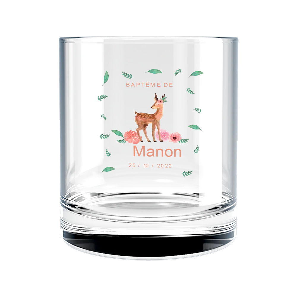 Verre à whisky personnalisé en verre - Baptême Faon