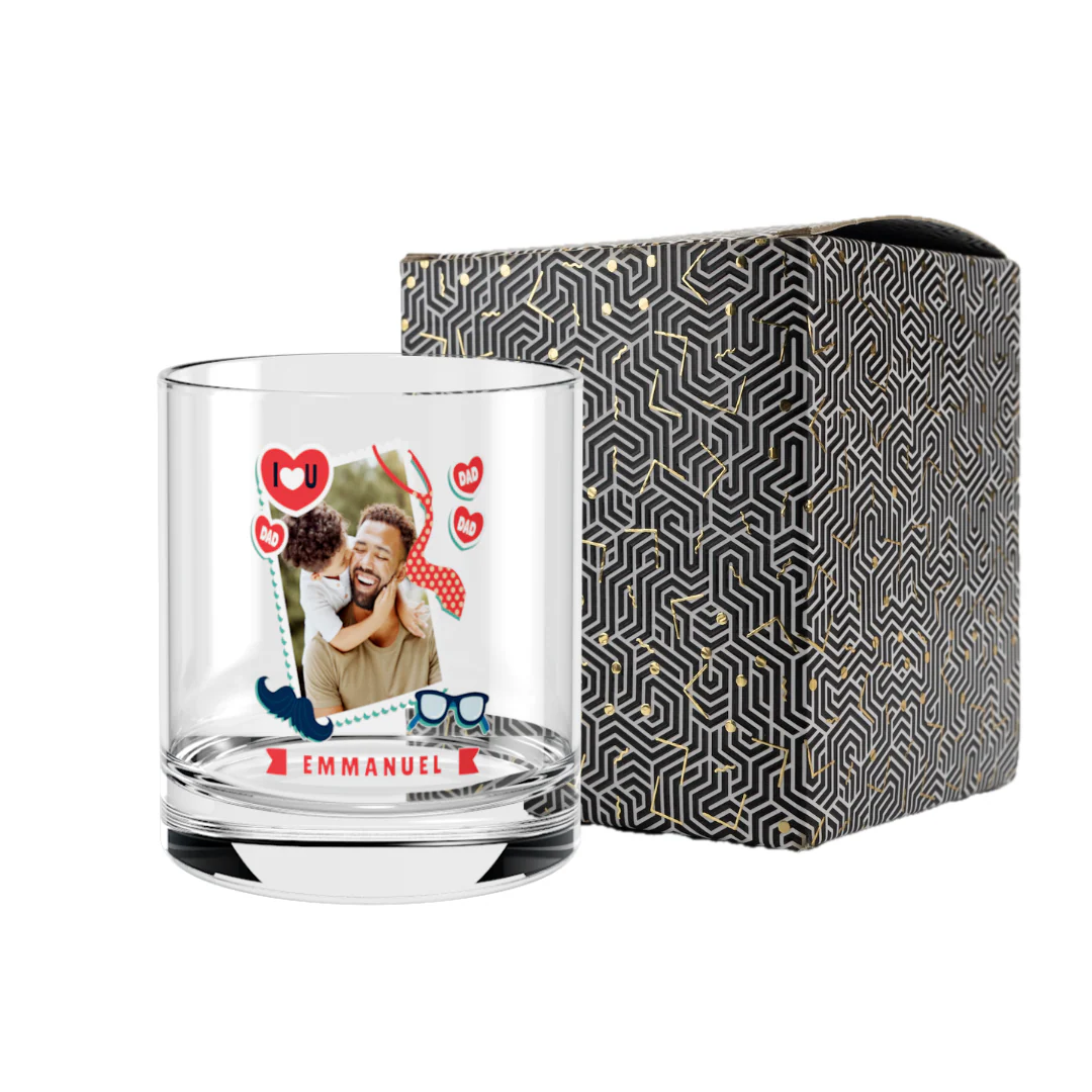 Verre à whisky personnalisé en verre - Fête des pères Coeur - Image 2