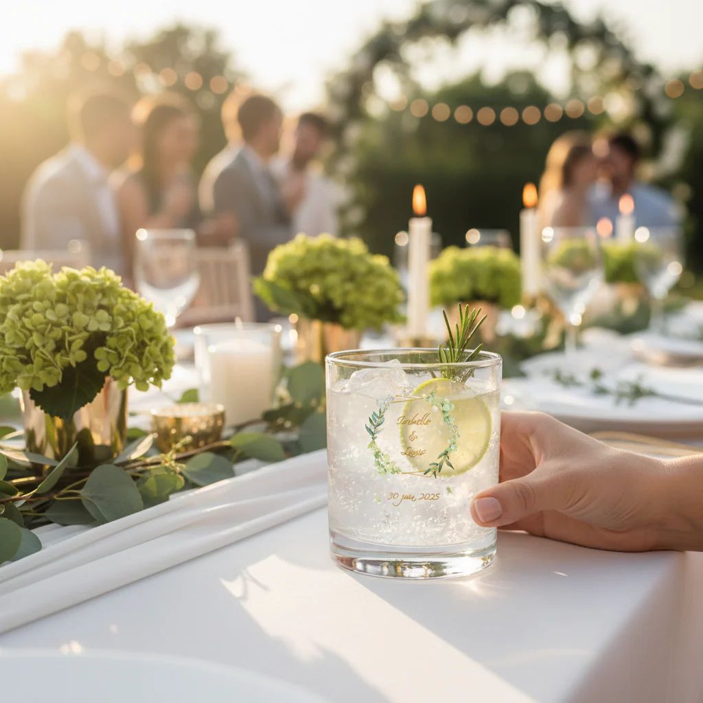 Verre à whisky personnalisé en verre - Mariage Encadrement Vert - Image 2
