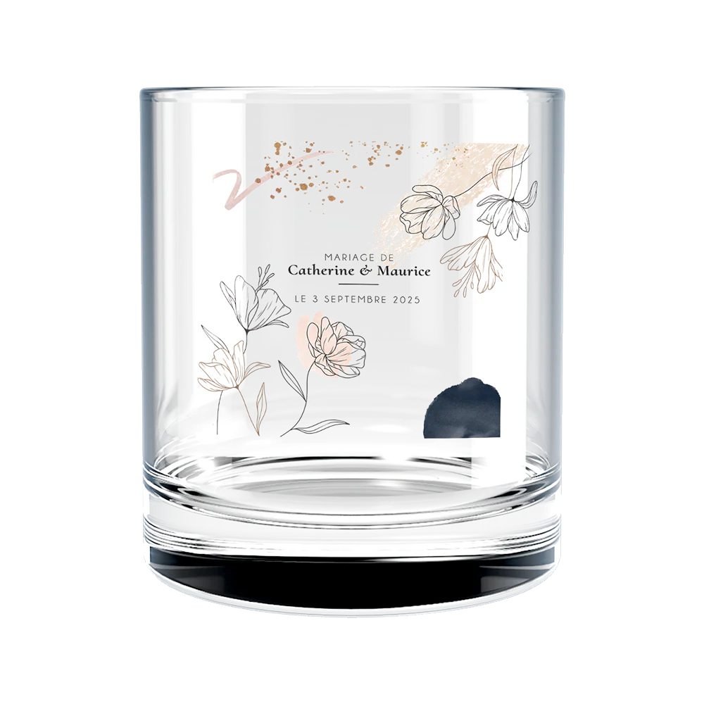 Verre à whisky personnalisé en verre - Mariage Moderne Champêtre
