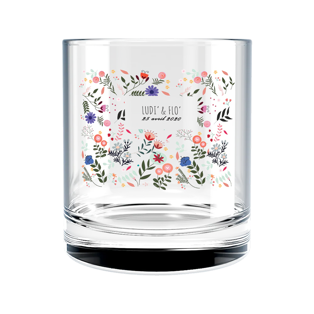 Verre à whisky personnalisé en verre - Mariage Printemps