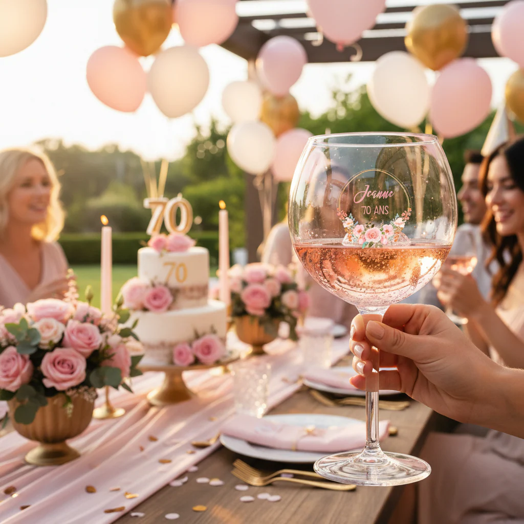 Verre piscine personnalisé - Anniversaire Couronne Fleurs - Image 2