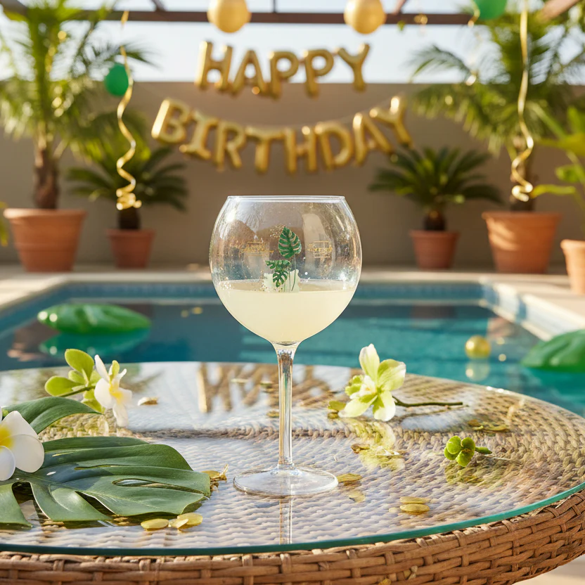 Verre piscine personnalisé - Anniversaire Monstera - Image 2