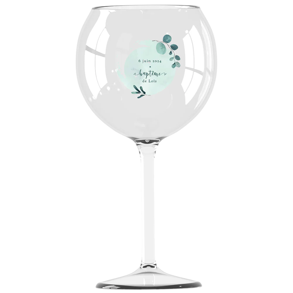 Verre piscine personnalisé - Baptême Bleu & Feuilles